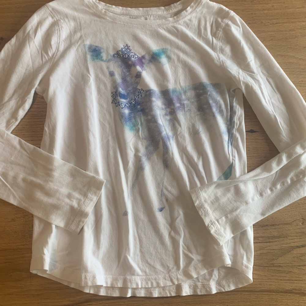Gap Tie Dye Queen Deer Long Sleeve Tee Shirt White Purple Girls XL‎ Preloved